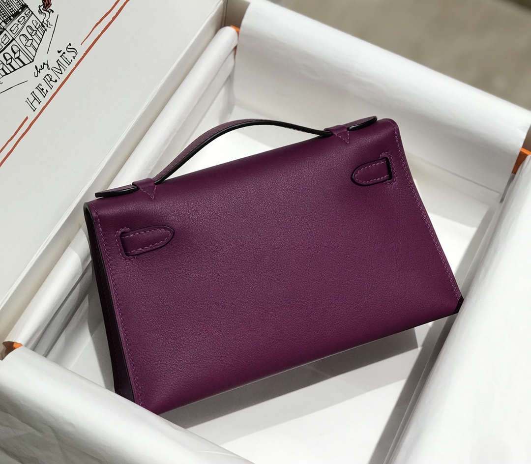 Hermes Mini Kelly Pochette 22cm Bag In Dark Purple Swift Leather